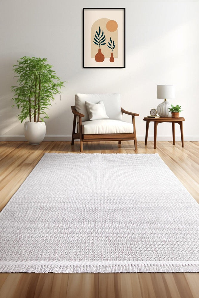 Scandinavian Woven Rug | Modern Turkish Kilim Rug for Living Room, Bedroom & Office | Grey Beige Cream | Soft Minimalist Floor Decor