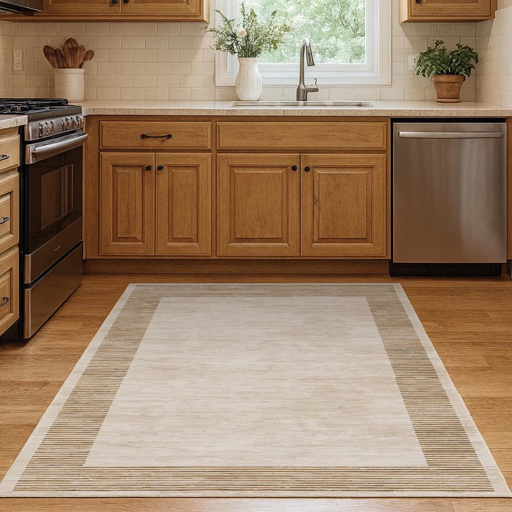 Beige Modern Rug Block Abstract Rug – Geometric Digital Print Carpet, Soft Washable Non-Slip Area Rug for Living Room & Bedroom