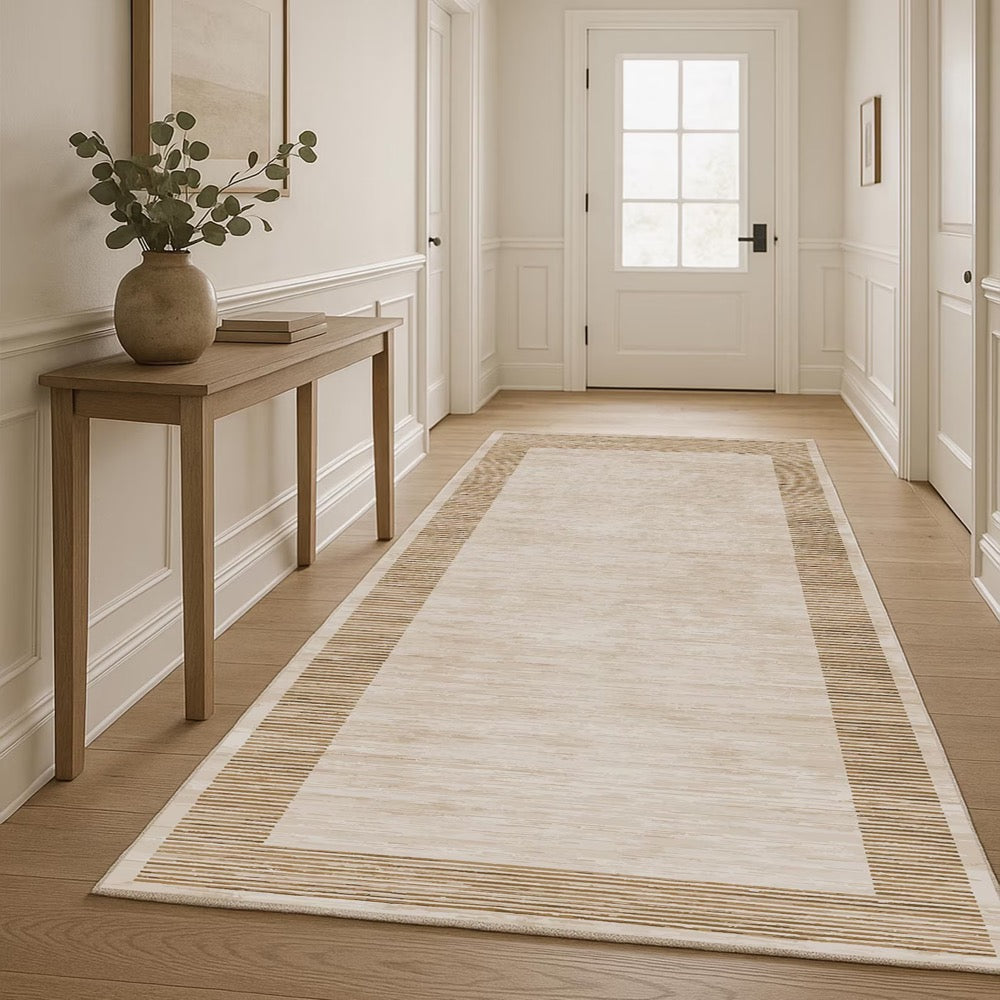 Beige Modern Rug Block Abstract Rug – Geometric Digital Print Carpet, Soft Washable Non-Slip Area Rug for Living Room & Bedroom