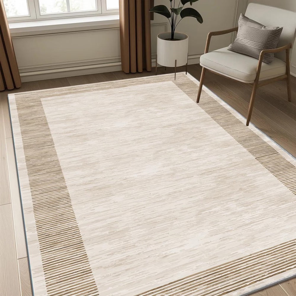 Beige Modern Rug Block Abstract Rug – Geometric Digital Print Carpet, Soft Washable Non-Slip Area Rug for Living Room & Bedroom