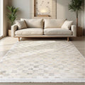 Cream Checkered Woven Rug – Machine Washable Scandinavian Style Floor Decor (10mm Pile)