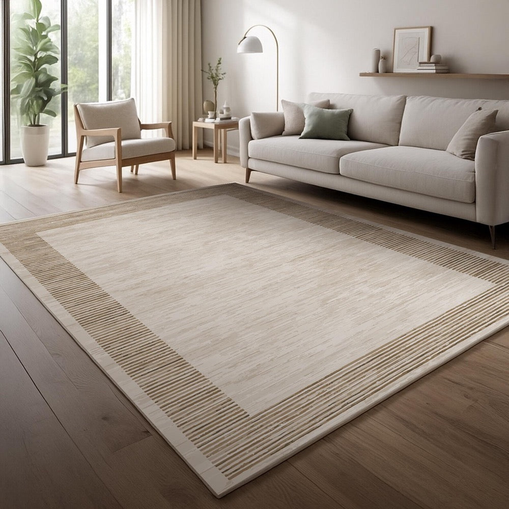 Beige Modern Rug Block Abstract Rug – Geometric Digital Print Carpet, Soft Washable Non-Slip Area Rug for Living Room & Bedroom