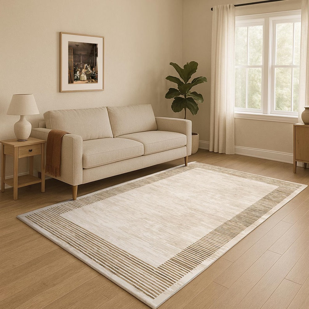 Beige Modern Rug Block Abstract Rug – Geometric Digital Print Carpet, Soft Washable Non-Slip Area Rug for Living Room & Bedroom